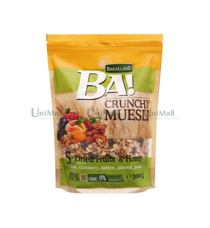 Ngũ cốc 5 loại trái cây sấy khô và mật ong BAKALLAND