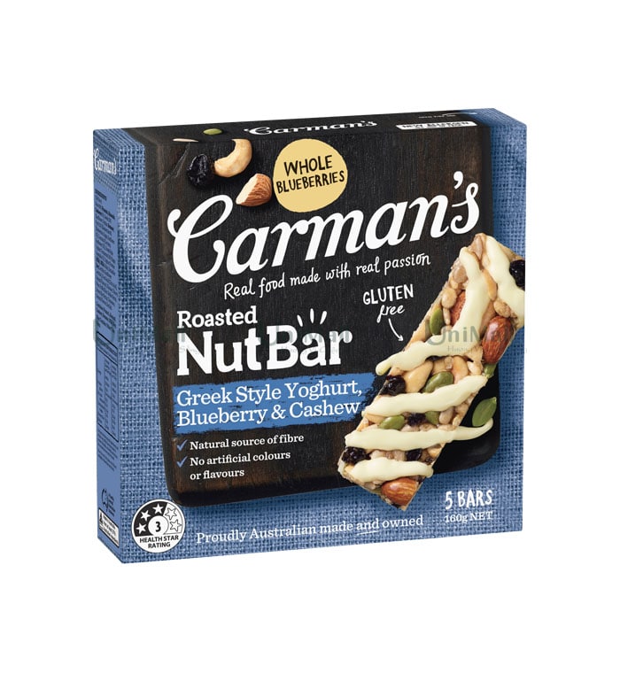 Greek Style Yoghurt, Blueberry & Cashew Nut Bars Carman's
