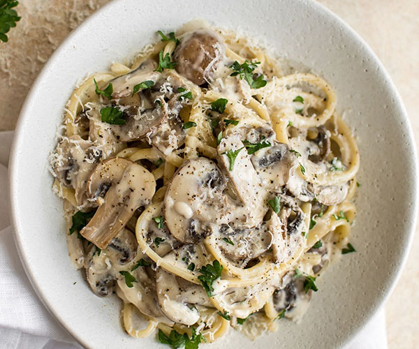 Spaghetti with mushroom cream sauce
